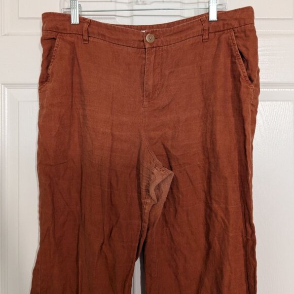 Garnet Hill Classic Linen Trousers Womens Petite Size 12 Brown Rust Pants - Picture 2 of 15